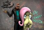  2026 3d_(artwork) abstract_background absurd_res alien_print black_clothing black_coat black_shirt black_topwear brown_hair clothed clothing coat covering covering_mouth cross crossover dialogue digital_media_(artwork) duo ears_down english_text equid equine eyebrows eyewear female female_feral feral fluttershy_(mlp) friendship_is_magic green_eyes hair hair_size_difference hasbro hi_res holding_object holding_smoking_pipe horse human i_think_we're_gonna_have_to_kill_this_guy larger_human larger_male male male_human mammal mane meme my_little_pony open_clothing open_coat open_mouth open_topwear pink_hair pink_mane pivoted_ears pony postal_(series) postal_dude raised_inner_eyebrows running_with_scissors_(company) shirt shocked size_difference smaller_female smaller_feral smoking_pipe source_filmmaker_(artwork) sunglasses talking_to_another text topwear watermark wearing_sunglasses yellow_body zelyonka 