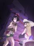  2girls bag black_eyes black_hair blonde_hair bob_cut bottle box braid cardboard_box closed_mouth corrupted_twitter_file dress duffel_bag gengar green_eyes green_shorts hat haunter highres lillie_(pokemon) litwick long_hair mimikyu multiple_girls naz_(hsae3838) open_mouth own_hands_together pokemon pokemon_(creature) pokemon_sun_and_moon red_hat scared selene_(pokemon) shirt short_hair shorts shoulder_bag silk sleeveless sleeveless_dress soda_bottle spider_web sweat tears tied_shirt twin_braids twitter_username white_dress white_hat yellow_shirt 