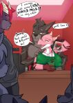 absurd_res anthro apron apron_only ashe_(golddrake) background_character beaverbastard beaverbastard_(character) behind_the_counter beverage big_breasts bovid breasts caprine cash_register clothing coco_(phantomotc) coffee coffee_mug coffee_shop container cup demon dialogue female fur goat grey_body grey_fur group hair hand_on_shoulder hi_res hoodie horn kobold male male/female mammal markings nipple_outline nude on_lap permanent_pregnancy pink_body pink_scales pouring pregnant red_hair sabertooth_feline scales scalie sitting_on_lap topwear white_body white_scales