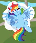  2014 blue_fur cloud equine female feral friendship_is_magic fur hair long_hair lying mammal multicolored_hair my_little_pony on_back outside pegasus rainbow_dash_(mlp) rainbow_hair solo wildberry-poptart wings 