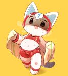 absurd_res animal_crossing anthro armor blush bodily_fluids bottomwear clothing crop_top domestic_cat felid feline felis fur headgear helmet hi_res kemono kid_cat_(animal_crossing) male mammal musk nintendo sd_till3219 shirt shorts shortstack shortstack_male solo superhero sweat thong_straps topwear towel white_body white_fur