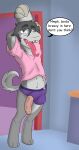 absurd_res acroposthion anthro balls big_penis blind bulge clothing_bulge dialogue disability english_text exposed foreskin genitals hi_res humanoid_genitalia humanoid_penis hybrid long_tongue male mikey6193 mikey_(mikey6193) penis penis_out_of_underwear penis_peek penis_poking_out pubes pubes_exposed solo speech_bubble stretching text tongue tongue_out vein veiny_penis