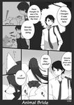  animal_bride anthro canine clothing comic eating female food fox hair human japanese_clothing kemono kimono long_hair male mammal manga monochrome school_uniform translated yow 