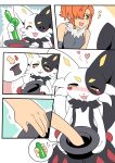 :3 anthro balloon black_body black_fur black_nose blue_eyes blush bodily_fluids cheek_tuft clothing comic drooling duo dupin_(pal) eyelashes facial_tuft female female_on_anthro fur hair handjob hat headgear headwear heart_eyes heart_symbol hi_res human human_on_anthro inflatable interspecies jester lagomorph leporid magic_trick magician male male/female male_focus male_on_human mammal markings mrpuggu multicolored_body multicolored_fur neck_tuft open_mouth open_smile orange_hair pal_(species) palworld penile pocketpair rabbit red_markings saliva sex smile speech_bubble top_hat tuft white_body white_fur yellow_eyes yellow_markings