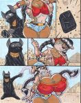 2016 anthro anubian_jackal belt big_breasts black_hair bottomwear breast_expansion breasts broken_cellphone broken_device brown_body brown_eyes brown_fur building canid canine canis cellphone clothed clothing comic coyote crop_top duo electronics expansion female footwear fur gloves hair handwear huge_breasts jackal june_coyote magic mammal navel nipple_outline phone pyramid shirt shorts tan_body tan_fur teeth thick_thighs topwear traditional_media_(artwork) virus-20