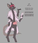 2_penises 4_arms anthro balls bottomless bottomless_male clothed clothing coat digitigrade diphallism english_text eyewear funkyfluxed genitals glasses hand_in_pocket hi_res lab_coat looking_at_viewer male mammal multi_arm multi_genitalia multi_limb multi_penis murid murine paper pencil_(object) penis pockets rat rodent simple_background solo standing text topwear vertical_diphallism