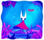 2026 ambiguous_gender animated arthropod biped cloak clothed clothing cogfly cyrifikuse detailed_background empty_eyes flying hi_res hollow_knight:_silksong hollow_knight_(franchise) hornet_(hollow_knight) looking_at_viewer melee_weapon outside solo standing team_cherry weapon weapon_on_back wings