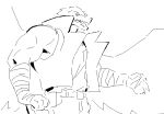 2024 aliasing anthro arm_wraps back_wings belt big_muscles binary_drawing black_and_white bottomwear clothed clothed_anthro clothed_male clothing digital_drawing_(artwork) digital_media_(artwork) front_view fully_clothed fully_clothed_anthro fully_clothed_male kingarthur_i line_art lizard looking_at_viewer looking_down looking_down_at_viewer male monochrome muscular muscular_anthro muscular_male open_clothing open_topwear open_vest portrait pose pupils reptile scalie shirt simple_background slit_pupils snout solo spread_wings teeth three-quarter_portrait topwear tyrak_(kingarthur_i) vest white_background wings wraps