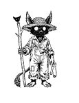 2026 3_toes 4_fingers anthro avian barefoot beak big_ears biped black_and_white button_(fastener) chimera claws clothed clothed_anthro clothed_male clothing collared_shirt cosplay deadlock_(game) dream_creature dress_shirt duo ears_through_headwear ears_up empty_eyes feathers feet finger_claws fingers fur gryphon hat headgear headwear hi_res holding_object holding_ranged_weapon holding_slingshot holding_walking_stick holding_weapon huck_finn lil_helper_(deadlock) male male_anthro mark_twain monochrome mythological_avian mythological_creature mythology open_beak open_mouth overalls patched_clothing pockets postto ranged_weapon rem_(deadlock) shirt simple_background slingshot solo_focus standing stick straw_hat tail toe_claws toes topwear traditional_media_(artwork) valve walking_stick weapon