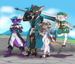 absurd_res angel anthro armor armor_plates armwear bard big_ears big_tail black_cloak black_clothing black_eyes blue_eyes blue_highlights blue_sky bottomwear bovid bovine breasts broken_horn brown_body brown_fur canid canine canis caprine cattle choker claws claymore cloak clothed clothing cloud collared_shirt cosplay curved_horn detached_sleeves dragon dragon_horn dress durin_(genshin_impact) eyes_closed facial_horn feathers female flower flying fur gauntlets genshin_impact gesture gloves gradient_eyes green_grass grey_body grey_fur group hair hand_gesture hands_behind_back handwear hat headgear headwear hi_res highlights_(coloring) holding_object holding_weapon hooves horn humanoid jacket jewelry jim_the_lamb larger_male legwear long_sleeves looking_at_another looking_at_partner looking_up magic_user male male/female mammal manitka_storm mihoyo mouth_closed multicolored_body multicolored_scales mythological_creature mythological_scalie mythology necklace nicole_(genshin_impact) open_clothing open_jacket open_topwear orange_eyes pants pantyhose pawpads plant purple_body purple_hair purple_scales raised_finger raised_index_finger scales scalie shadow sheep shirt short_hair sidelocks size_difference sky small_breasts smaller_female smile stone_floor stone_wall suit symbol tail telepathy thick_thighs tight_clothing topwear two_tone_body two_tone_scales twtr varka_(genshin_impact) venti_(genshin_impact) vision_(genshin_impact) walking wall_(structure) weapon weapon_on_shoulder weapon_over_shoulder white_body white_clothing white_dress white_flower white_fur white_hat white_headwear white_legwear white_pantyhose white_wool witch wolf wolf_(twtr) wool_(fur) wool_hair yubel_the_dragon