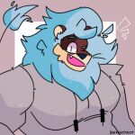 1:1 2024 absurd_res anthro artist_name blue_eyebrows blue_mane blue_tail_tuft clothing digital_drawing_(artwork) digital_media_(artwork) drawstring_topwear emanata eyebrows felid front_view grey_clothing grey_topwear half-length_portrait hi_res lion looking_at_viewer male mammal mane muscular muscular_anthro muscular_male one_eye_closed open_mouth open_smile pantherine portrait pupils river_(belliesandbutts) simple_background skykdotidot slit_pupils smile smiling_at_viewer solo tail tail_tuft teeth text topwear tuft white_background white_sclera wink winking_at_viewer