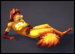 absurd_res anthro black_border border canid canine chest_tuft claws clothing digit_ring dress erich_maler female finger_ring fox hi_res inner_ear_fluff jewelry lying mammal on_back solo tail tuft