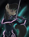  2014 ardail black_hair catsuit clothing earth_pony equine eyes_closed female friendship_is_magic fur glowing grey_fur hair holding horse long_hair mammal musical_instrument my_little_pony octavia_(mlp) pony solo tight_clothing violin 