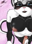 absurd_res anthro bear blush duo eyewear female female_on_human first_person_view genitals giant_panda glasses handjob hi_res human human_on_anthro human_pov interspecies ketsiantosetai male male/female male_on_anthro male_pov mammal multicolored_body narrowed_eyes nipples offscreen_male penile penis penis_against_pussy sex standing vulva