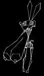 1-bit aliasing anthro areola big_breasts biped black_and_white black_background breastless_clothing breasts cleavage_cutout clothing cutout digital_media_(artwork) dress featureless_feet feet female hands_behind_own_head hi_res huge_breasts hyper hyper_breasts lagomorph leporid mammal monochrome nipples open_mouth pattern_clothing pattern_dress rabbit sagging_breasts simple_background solo standing striped_clothing striped_dress stripes submarinechamomile tail turtleneck_dress vib-ribbon vibri