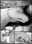 bovid building canid canine canis caprine claws cloud comic deer defensive dialogue ears_up english_text extreme_size_difference eyes_closed facial_markings feral group head_markings hi_res hybrid male mammal markings monochrome narrowed_eyes raised_tail s2-freak schwarzpelz serious size_difference sound_effects tail text wolf