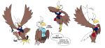 absurd_res accipitrid accipitriform anthro avian bald_eagle beak big_breasts bird bottomwear breasts close_eye clothing collared_shirt costume diegutan disguise disguised dress_shirt eagle english_text eyewear female flying gesture glasses hi_res kick knee_kick sea_eagle shirt skirt solo spread_wings starling_the_eagle superhero superhero_costume text topwear wave waving waving_arms wearing_glasses wings