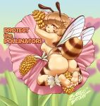 :o antennae_(anatomy) anthro arthropod arthropod_abdomen back_wings bedroom_eyes bee big_butt biped black_antennae black_markings black_nose black_stripes blasticussaturn breasts brown_eyes brown_hair butt butt_focus coy detailed_background english_text eyelashes facial_markings feet female female_anthro flower fur hair head_markings hi_res hymenopteran insect insect_wings kneeling looking_at_viewer looking_back looking_back_at_viewer markings membrane_(anatomy) membranous_wings mostly_nude mostly_nude_anthro mostly_nude_female multicolored_body multicolored_skin narrowed_eyes non-mammal_breasts one_eye_closed open_mouth petals pinup plant pollen pose raised_arm rear_view seductive short_hair side_boob signature soles solo stinger stripes text thick_thighs toes translucent translucent_wings two_tone_body two_tone_skin wings yellow_body yellow_fur yellow_skin