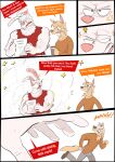 2024 5_fingers absurd_res angry annoyed anthro arm_hair body_hair bottomwear brown_clothing brown_shirt brown_topwear bulge canid canine cellphone close-up clothed clothed_anthro clothed_male clothing colored_sketch comic dialogue dudenahuel duo electronics english_text fingers fully_clothed fully_clothed_anthro fully_clothed_male fur grey_bottomwear grey_clothing grey_pants growing growth hi_res holding_cellphone holding_object holding_phone holding_smartphone horn idea lagomorph larger_male leporid light_bulb macro male mammal maned_wolf mischievous mischievous_smile multiple_scenes muscular muscular_anthro muscular_arms muscular_male nahuel_(dudenahuel) orange_eyes panicking pants phone rabbit red_clothing red_eyes red_nose red_shirt red_topwear richard_(dudenahuel) running_away shirt size_difference sketch smartphone smile smirk speech_box text topwear white_body white_fur yellow_body yellow_fur