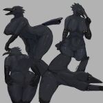1:1 anthro areola avian barbell_piercing beak bent_over big_breasts bird breasts butt corvid corvus_(genus) crow feathers female genitals glistening_eyelids hi_res nipple_piercing nipples non-mammal_breasts non-mammal_nipples oscine p181 passerine piercing presenting presenting_hindquarters scuted_arms scuted_hands scutes solo spread_butt spread_legs spreading tail tail_feathers vulva