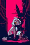 2026 2:3 :< ahoge angry anthro arm_tuft bangs big_ears black_body black_fur blood blood_puddle bodily_fluids clothing clover_(polygoncherub) colored cybernetic_arm cybernetic_eye cybernetic_limb cybernetics damage damaged detailed digital_drawing_(artwork) digital_media_(artwork) duo emotionless facial_tuft featureless_crotch female flat_chested fur gore hair hi_res hologram hug hugging_another kneeling lagomorph legwear leporid long_ears looking_at_viewer lucky_(polygoncherub) machine mammal notched_ear polygoncherub pose pupils rabbit red_eyes robot_anthro shaded shoulder_tuft solo_focus tuft white_body white_fur white_hair wire yellow_sclera