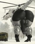 2026 3d_(artwork) 4_fingers aeromorph aircraft anus areola backsack balls bent_over big_butt big_penis black_anus black_balls black_body black_penis black_skin butt camo camo_print colored curvy_figure detailed_background digital_media_(artwork) fingers full-length_portrait genitals glans glistening glistening_areola glistening_body glistening_skin grey_glans helicopter hi_res huge_butt huge_penis living_aircraft living_machine living_vehicle machine male markings multicolored_body multicolored_skin nipples not_furry penis portrait presenting presenting_hindquarters rear_view shaded solo standing thick_thighs vehicle white_body white_skin wide_hips willie_piv winter