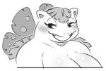 2026 anotherbearsimp anthro blush bust_portrait digital_drawing_(artwork) digital_media_(artwork) english_description female female_anthro front_view generation_1_pokemon leaf leaf_hair mature_anthro mature_female monochrome nintendo open_mouth open_smile plant plant_hair pokemon pokemon_(species) portrait pseudo_hair simple_background sketch smile solo teeth venusaur white_background