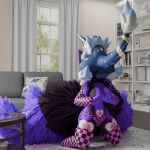1:1 3d_(artwork) absurd_res anthro balls big_breasts black_body black_fur black_hair blender_(artwork) blue_body blue_fur breast_grab breasts burtrevolution canid canine clothed clothing clover_(plant) clover_leaf deadrevolution_(burtrevolution) digital_media_(artwork) duo face_fucking face_mounting fellatio female fox fur fur_markings furniture genitals hair hand_on_breast head_grab heart_(marking) heart_symbol hi_res irrumatio kneeling larger_sub leaf living_room male male/female mammal markings missing_texture moon_(marking) multi_tail oral oral_penetration panties partially_clothed penetration penile penis_in_mouth plant purple_body purple_fur purple_hair rikkor sex size_difference sofa star_(marking) submissive tail underwear white_body white_fur window
