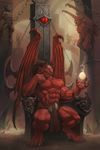  abs barefoot belt biceps big_muscles bulge chained claws clothed clothing damie_m demon fangs grin half-dressed horn humanoid loincloth male muscles nipples pecs pose red_nipples red_skin ripped scales sitting smile sneer solo soul teeth throne toe_claws toned topless torture vein wings yellow_eyes 