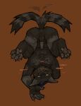 absurd_res anthro balls bodily_fluids butt canid canine canis cum digital_media_(artwork) domestic_dog drooling feet foot_fetish fur genital_fluids genitals hi_res looking_at_viewer male mammal nude open_mouth openfracturesday pawpads paws penis saliva simple_background smile solo tail tail_motion tailwag tongue tongue_out