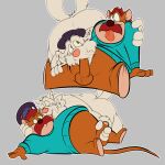 1:1 anthro balls butt chip_'n_dale_rescue_rangers clothing disney domestic_cat duo erection facial_hair felid feline felis fur genitals green_eyes handjob hi_res joesanchez lying male male/male mammal monterey_jack_(cdrr) mustache oral overweight overweight_male penile penis sex simple_background sitting sweater topwear white_body white_fur