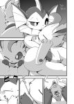 6_panel_comic aquatic bodily_fluids canid chest_lick clitoris close-up comic covering covering_mouth covering_own_mouth covering_self crepix cunnilingus digital_drawing_(artwork) digital_media_(artwork) duo eeveelution eyes_closed feet female female_feral female_on_feral feral fin generation_1_pokemon generation_4_pokemon genitals hi_res humanoid_genitalia humanoid_genitalia_on_feral humanoid_vulva humanoid_vulva_on_feral inner_labia japanese_text leaf leaf_ears leaf_on_head leaf_tail leafeon leg_markings looking_at_another male male/female mammal markings monochrome nintendo one_eye_closed one_eye_half-closed onomatopoeia oral paws pokemon pokemon_(species) quadruped right_to_left sex side_view socks_(marking) soles sound_effects spread_vulva spreading tail tail_fin tears text three-quarter_view translation_request two_row_layout unknown_year urethra vaginal vaporeon vulva
