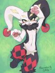 2026 3:4 3_fingers 3_toes absurd_res ambiguous_anthro ambiguous_gender anthro artist_name biped black_body black_fur black_nose cheek_tuft digital_media_(artwork) dupin_(pal) facial_tuft featureless_crotch feet fingers fur glistening glistening_eyes grass hi_res looking_at_viewer lying markings multicolored_body multicolored_fur navel neck_tuft novaplexy nude nude_ambiguous nude_anthro on_back on_grass on_ground open_mouth open_smile pal_(species) palworld pawpads paws pink_pawpads plant pocketpair pupils red_body red_fur red_markings slit_pupils smile smiling_at_viewer solo text toes tongue tuft white_body white_fur yellow_eyes yellow_markings