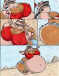 2016 anthro belly belly_expansion belt big_belly big_breasts black_hair body_expansion bottomwear breast_expansion breasts brown_body brown_eyes brown_fur building butt butt_expansion canid canine canis clothed clothing comic coyote crop_top expansion female footwear fur gloves hair handwear huge_belly huge_breasts june_coyote mammal navel nipple_outline shirt shorts solo tan_body tan_fur teeth thick_thighs thigh_expansion topwear traditional_media_(artwork) virus-20