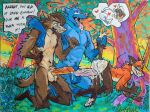 4_fingers 5_fingers ahegao all_fours anthro armpit_hair arthropod artie_(yeenstank) balls belly blue_body blue_fur bodily_fluids body_hair brown_body brown_fur butt canid canine claws colored_pencil_(artwork) cum cum_drip cum_inside cum_on_butt cum_on_penis dialogue dripping english_text eyebrows fingers fly_(animal) fox fur genital_fluids genitals grass green_eyes group heart_symbol hi_res holding_tail insect kneeling leaf looking_pleasured male male/male mammal muscular nature navel nipples open_mouth orange_body orange_fur outside pawpads pen_(artwork) penis plant precum precum_drip pubes ripley_(yeenstank) sharp_teeth shrub signature speech_bubble stills_(yeenstank) tail tail_pull teeth text tongue tongue_out traditional_media_(artwork) tree trio vein veiny_penis werecanid werecanine werecreature yeenstank