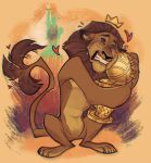 alex_(madagascar) anthro award black_nose bodily_fluids brown_hair dreamworks felid feral fur gold_crown hair heart_symbol hi_res holding_award holding_object holding_trophy lion madagascar_(series) male mammal orange_body orange_fur pantherine southpauz statue_of_liberty tail tail_motion tail_tuft tailwag tears trophy tuft