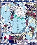 anthro armpit_hair artist_name beads body_hair canid canine canis law_(sdorica) magatama male mammal mint_cyanide muscular muscular_anthro muscular_male sdorica signature solo text wolf