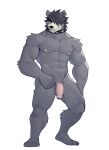 abs anthro areola balls bear biped collar colored feet fingers flaccid foreskin front_view full-length_portrait fur genitals glans grey_body grey_fur grey_hair hair hair_over_eye hi_res humanoid_feet humanoid_genitalia humanoid_hands humanoid_penis jrjresq looking_aside male mammal marsh_(jrjresq) muscular muscular_anthro muscular_arms muscular_legs muscular_male nipples nude nude_anthro nude_male pecs penis pinup plantigrade portrait pose shaded short_hair simple_background smile smirk smug snaggle_tooth solo spiked_collar spikes standing toes vein veiny_penis white_background