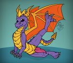 absurd_res activision animal_genitalia dragon feral genital_slit genitals heyupyoursjr hi_res knot knotted_penis male mythological_creature mythological_scalie mythology penis presenting raised_leg scalie solo spyro_the_dragon stretching tail wings