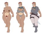  areola bear belt big_breasts blue_eyes boots breasts brown_nipples chubby clothed clothing ear_piercing eye_patch eyewear female huge_breasts mammal model_sheet muscles muscular_female nipples nude pbrown piercing pubes short_sleeves sports_bra sword torn_clothing weapon 