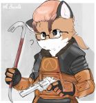 anthro canid canine colt_python confusion crowbar dual_wielding eyewear fox fur glasses hair half-life headcrab hev_suit holding_object holding_weapon humanoid_hands lambda_symbol male mammal melee_weapon minecraftsteve42069 orange_body orange_fur ponytail ranged_weapon simple_background solo standing tools valve weapon