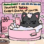 1:1 2026 4chan ambiguous_anthro ambiguous_gender animated anthro archived_source bathroom bathtub black_blush blush bubble cellphone clothing detailed_background dialogue diana_(jewelpet) digital_drawing_(artwork) digital_media_(artwork) domestic_cat electronics english_text eyelashes eyes_closed feet felid feline felis female_(lore) floor foam footwear fur grey_body grey_ears grey_fur hair handwritten_text hindpaw holding_cellphone holding_object holding_phone holding_smartphone inside jewelpet laugh ligma_(artist) mammal partially_submerged pawpads paws phone pink_inner_ear pink_pawpads sanrio sega sega_fave shoes slippers smartphone soap_bubbles solo speech_bubble squigglevision text towel water white_hair wigglypaint_(artwork)