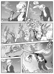 4_ears absurd_res anthro black_and_white blood bodily_fluids canid canine cloning clothed clothing comic decapitation dialogue english_text eyes_closed female fox gore group hi_res kif_yppreah kifyun2 male mammal mia_smith monochrome multi_ear nude outside speech_bubble text wounded