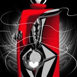1:1 animate_inanimate anthro arthropod beckoning cloak clothing dress female flashing gesture glistening glistening_body hi_res hollow_knight_(franchise) hornet_(hollow_knight) inktober_2025 insect latex living_clothing magic magical_binding null_bulge red_clothing red_dress reflective_body runes sillyseacreatur simple_background solo spell string suit team_cherry zipper