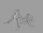 all_fours ambiguous_gender antennae_(anatomy) anthro arthropod arthropod_abdomen arthropod_abdomen_genitalia ass_up bodily_fluids cogheartflutters cum cum_drip disembodied_hand dripping fingering genital_fluids genitals hollow_knight:_silksong hollow_knight_(franchise) machine monochrome robot second_sentinel segmented_body shaking sketch solo team_cherry trembling