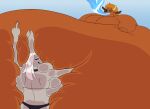 4_fingers 5_fingers anthro belly belly_squish big_belly big_breasts big_moobs black_nose blojack_(artist) blonde_eyebrows blonde_hair blue_eyes bovid bovine bra breasts brown_body brown_fur claws clothed clothing collar duo eyebrows female fingers fur grey_body grey_fur hair hi_res horn huge_belly hyper hyper_belly hyper_inflation immobile inflation lagomorph larger_male leporid liquid_inflation looking_at_viewer male male/female mammal moobs panties purple_claws rabbit size_difference smaller_female squish tan_horn underwear water_ballooning water_inflation white_eyebrows white_hair