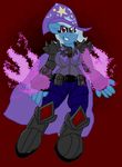  abstract_background anthro anthrofied armor belt breasts cloth evil female friendship_is_magic hair hat hyperwave9000 magic my_little_pony plain_background red_background solo trixie_(mlp) two_tone_hair 