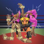 1:1 anthro arthropod backbreaker bee carry_position carrying_another carrying_partner carrying_person carrying_position clothing dominant dominant_anthro dominant_female duo female female/female fighting_ring gasp generation_4_pokemon hallowthorn hare hi_res hymenopteran insect lagomorph leporid lopunny mammal mask muscular muscular_anthro muscular_female nintendo pinned pokemon pokemon_(species) rabbit shocked sports_mask sportswear submission_hold submissive submissive_anthro submissive_female tongue tongue_out torn_clothing vespiquen wrestling wrestling_clothing wrestling_mask wrestling_match wrestling_outfit