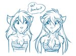  anthro bandage big_breasts breasts brests bubble canine chest_tuft clothing dialogue duo english_text female fur hair keidran long_hair mammal natani raine_(twokinds) sketch small_breasts text tom_fischbach tube_top tuft twokinds wolf 
