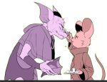 anthro armor bat bat_nose big_ears clothed clothing cotton_swab duo female fully_clothed fur gptroh20040 headgear helmet hi_res holding_armor holding_headgear holding_helmet holding_object larger_male longcoat male mammal mina_(mina_the_hollower) mina_the_hollower mouse murid murine rodent side_view size_difference smaller_female tail thorne_(mina_the_hollower) white_body white_fur wound_on_face yacht_club_games